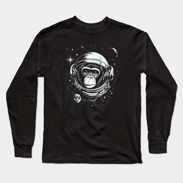 Space Ape, Chimps in space, galaxy explorer Long Sleeve T-Shirt by Teessential